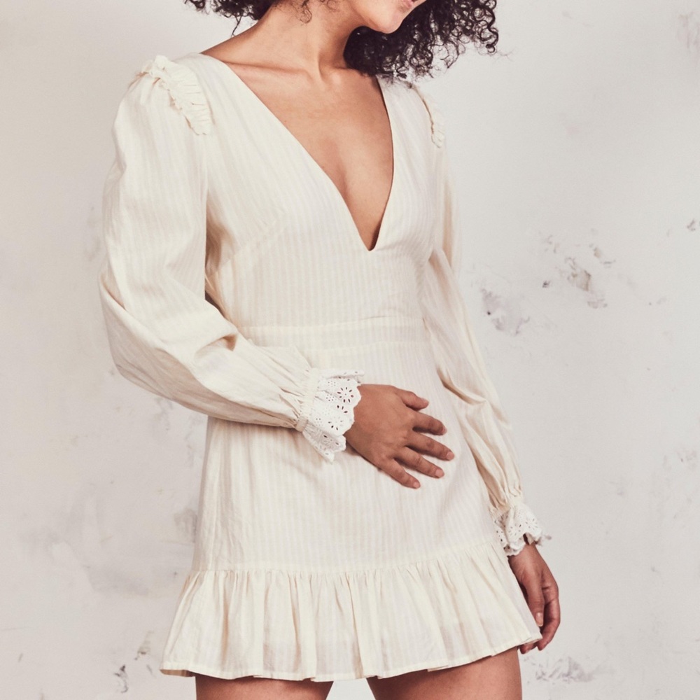 LoveShackFancy Cream Long Sleeve Dress